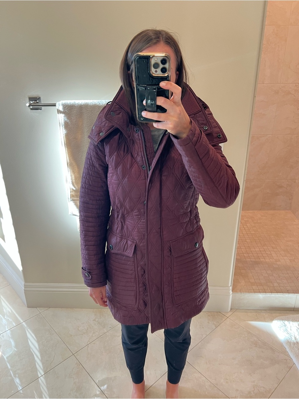 Burberry Brit Quilted Hooded Coat in Burgundy - Picture 8 of 11